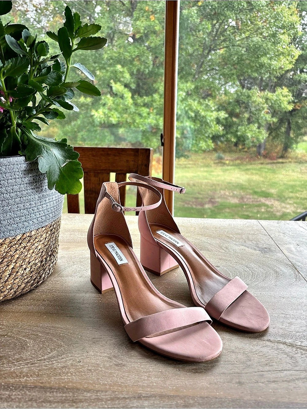Steve Madden Pink Block Heel Ankle Strap Sandals